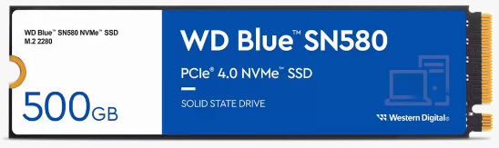 500GB WD BLUE M.2 NVMe SN580 GEN4 WDS500G3B0E 4000/3600MB/s SSD 